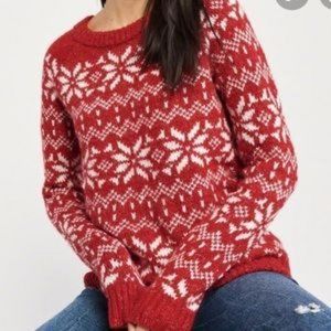 Abercrombie & Fitch Red and White Crew Neck Sweater